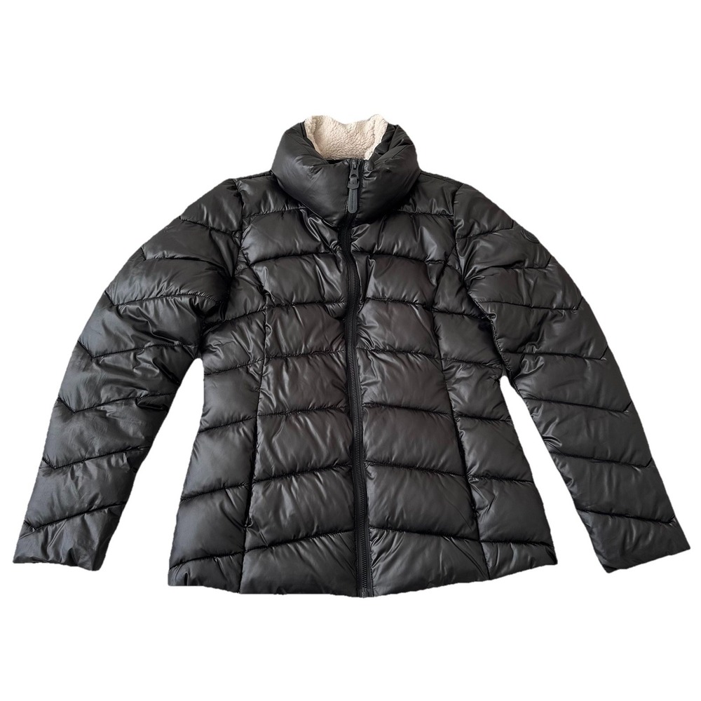 French Connection Puffer Coat Women's Size Small S Sherpa Jacket Black Quilted